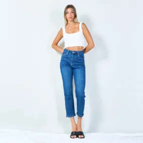 Embroidered high-waist jeans wholesale