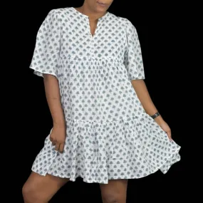 Emerson Fry Isla Mini Dress White India Collection Tiered Swingy Babydoll Cotton Hand Block Size Small
