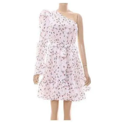 Floral Print One Shoulder Belted Dress.