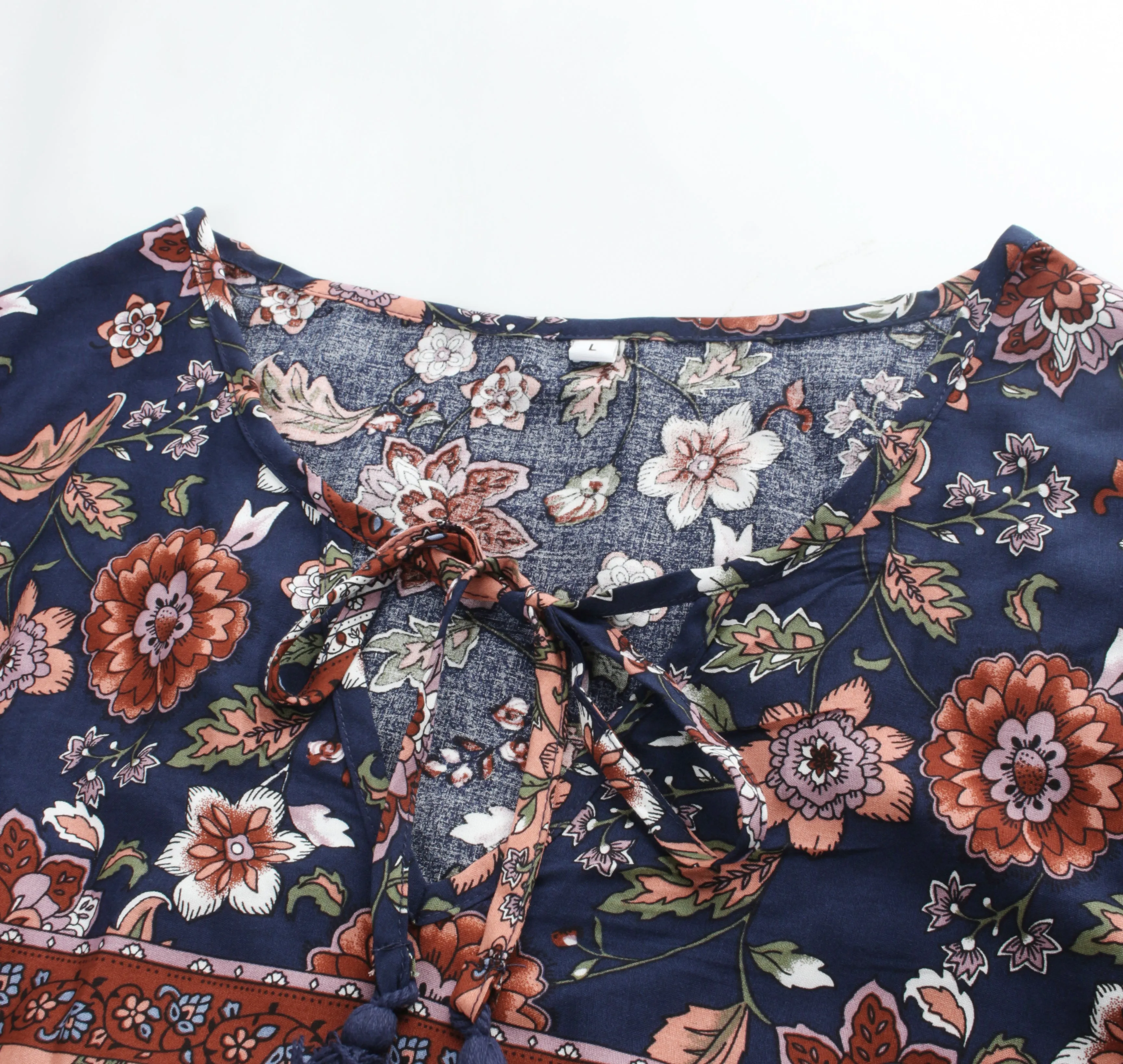 Floral Print Tie Neck Puff Sleeve Ruffle Hem Smock Dress