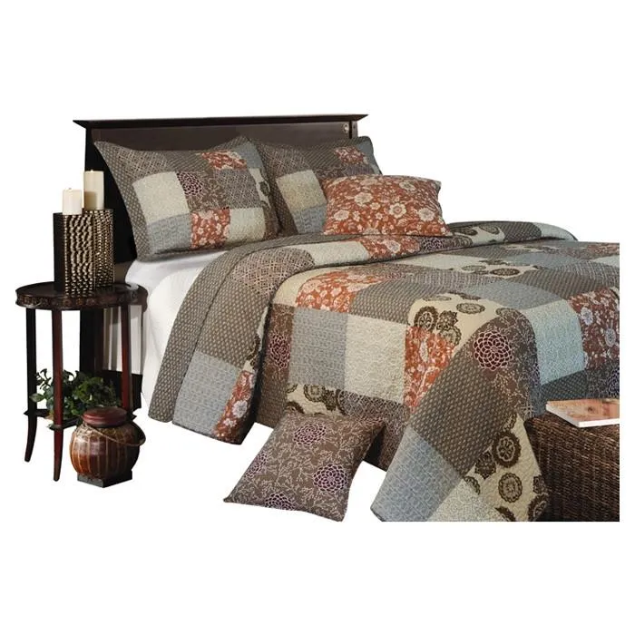 Full - Queen size 100% Cotton Reversible Patchwork Quilt Set