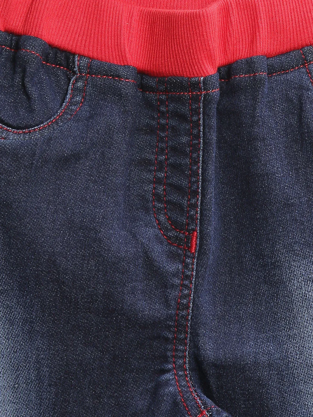 Girls Blue Denim Jeans With Red Waistband