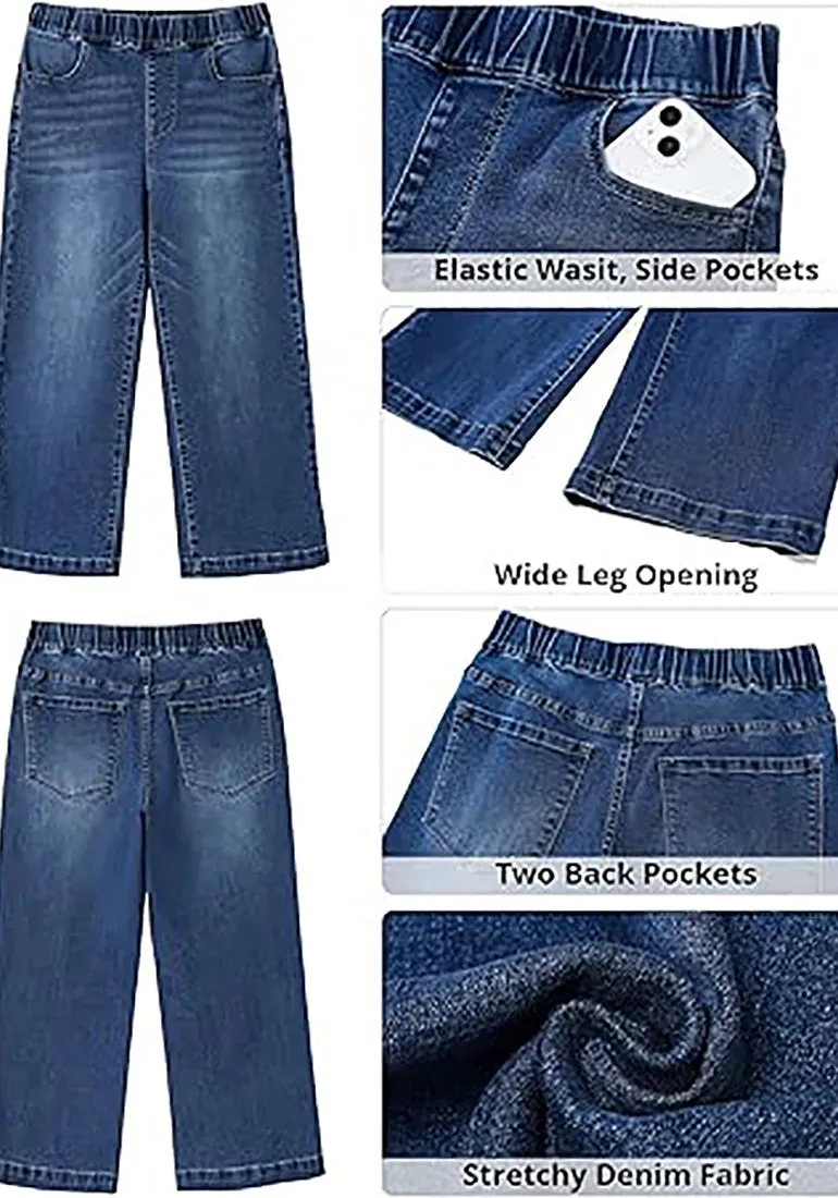 GRAPENT Brief Capri Denim Durable Pocket Regular Wide Leg Women Pants