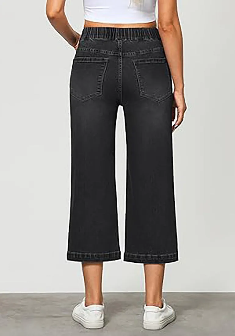 GRAPENT Brief Capri Denim Durable Pocket Regular Wide Leg Women Pants