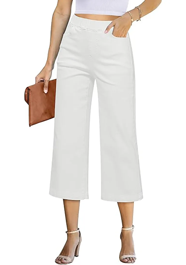 GRAPENT Brief Capri Denim Durable Pocket Regular Wide Leg Women Pants