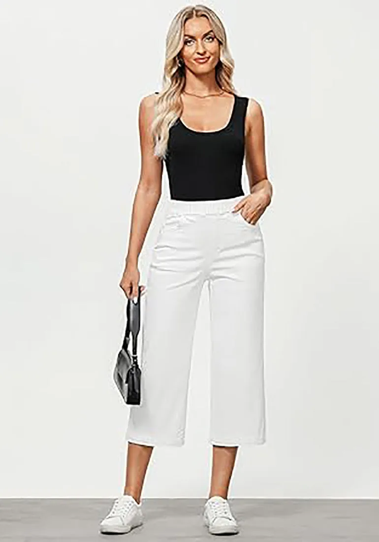 GRAPENT Brief Capri Denim Durable Pocket Regular Wide Leg Women Pants