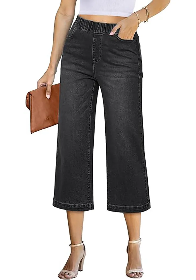 GRAPENT Brief Capri Denim Durable Pocket Regular Wide Leg Women Pants