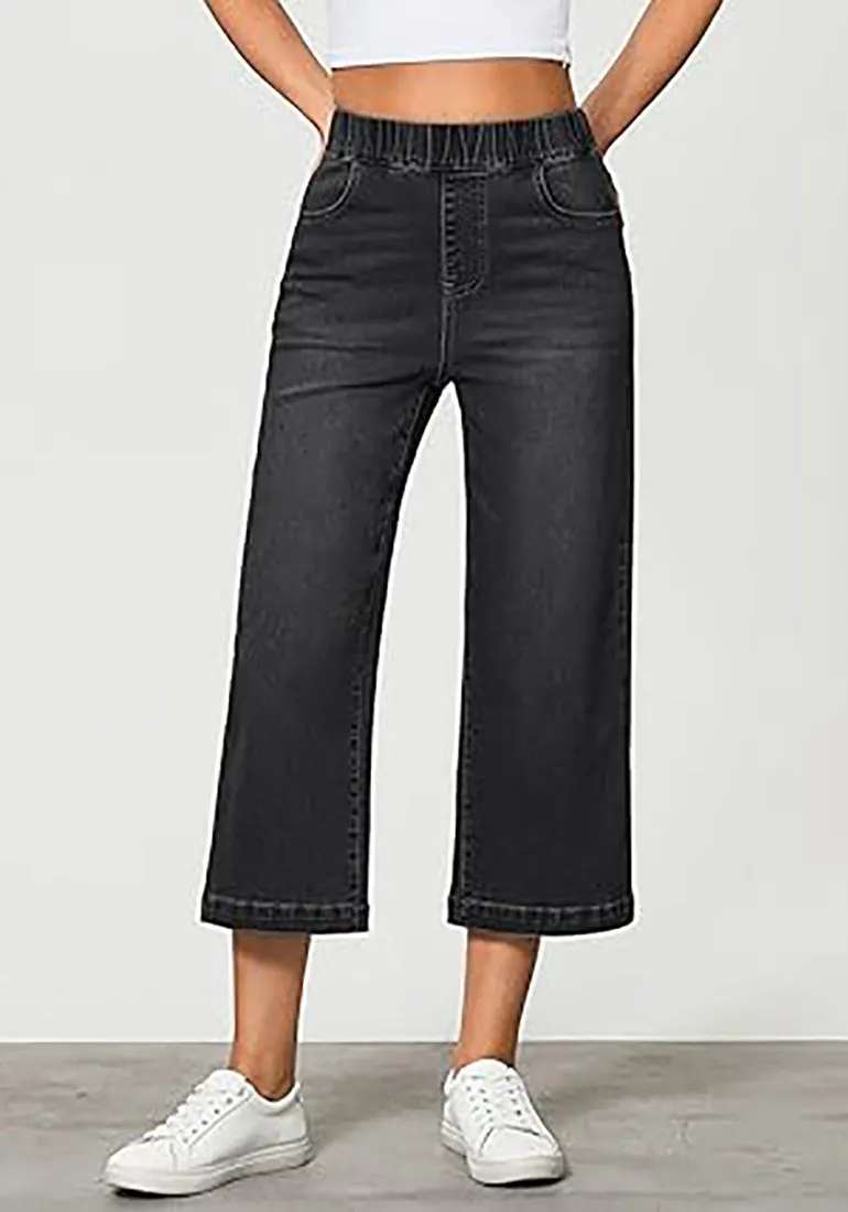 GRAPENT Brief Capri Denim Durable Pocket Regular Wide Leg Women Pants