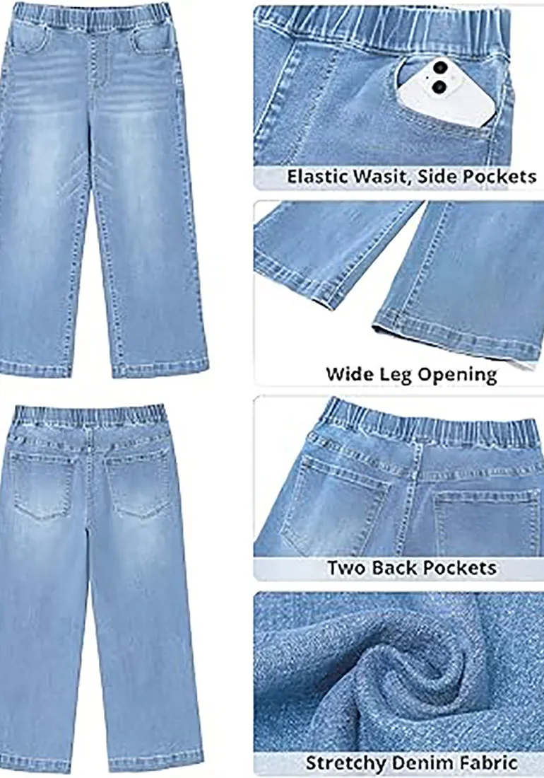 GRAPENT Brief Capri Denim Durable Pocket Regular Wide Leg Women Pants