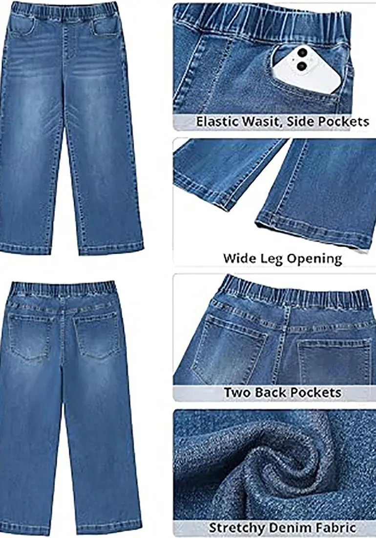 GRAPENT Brief Capri Denim Durable Pocket Regular Wide Leg Women Pants