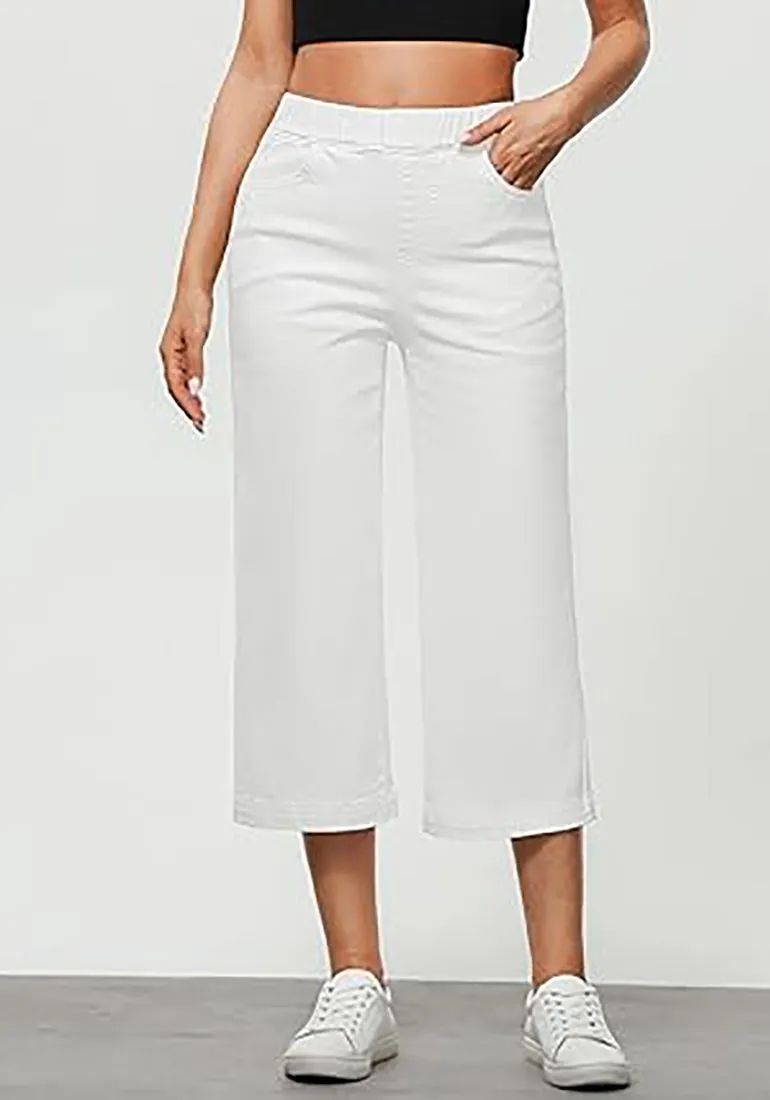 GRAPENT Brief Capri Denim Durable Pocket Regular Wide Leg Women Pants