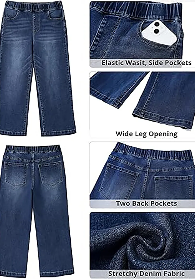 GRAPENT Brief Capri Denim Durable Pocket Regular Wide Leg Women Pants