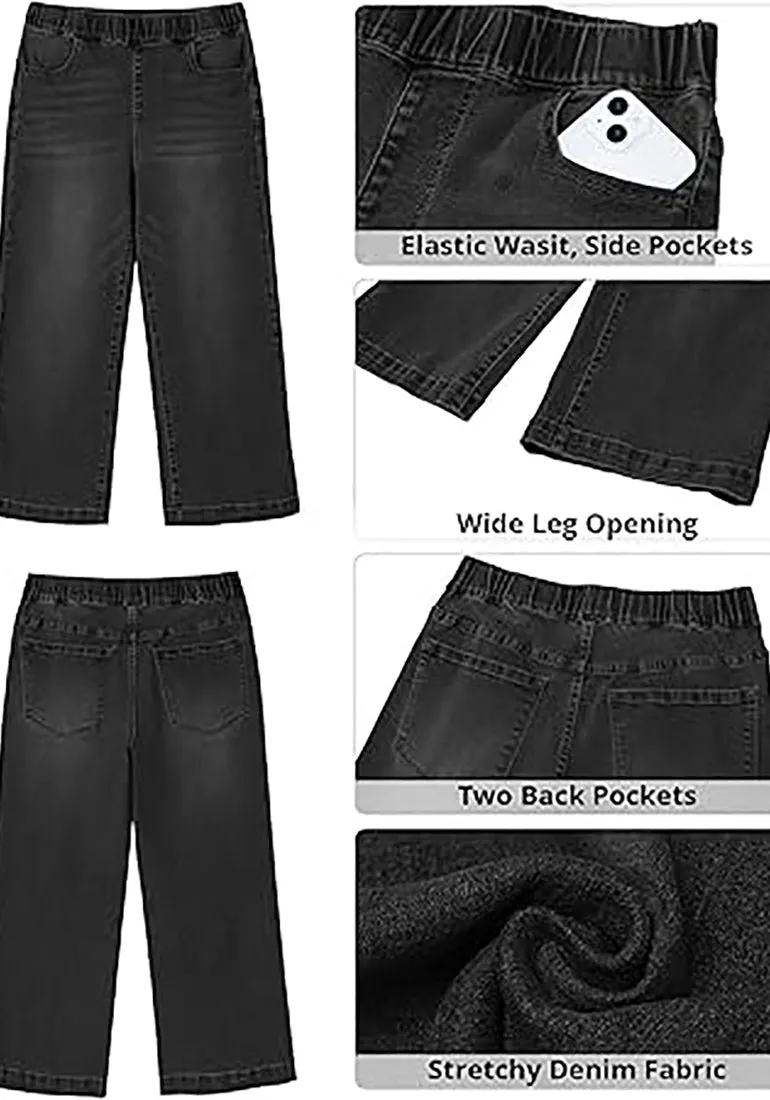 GRAPENT Brief Capri Denim Durable Pocket Regular Wide Leg Women Pants