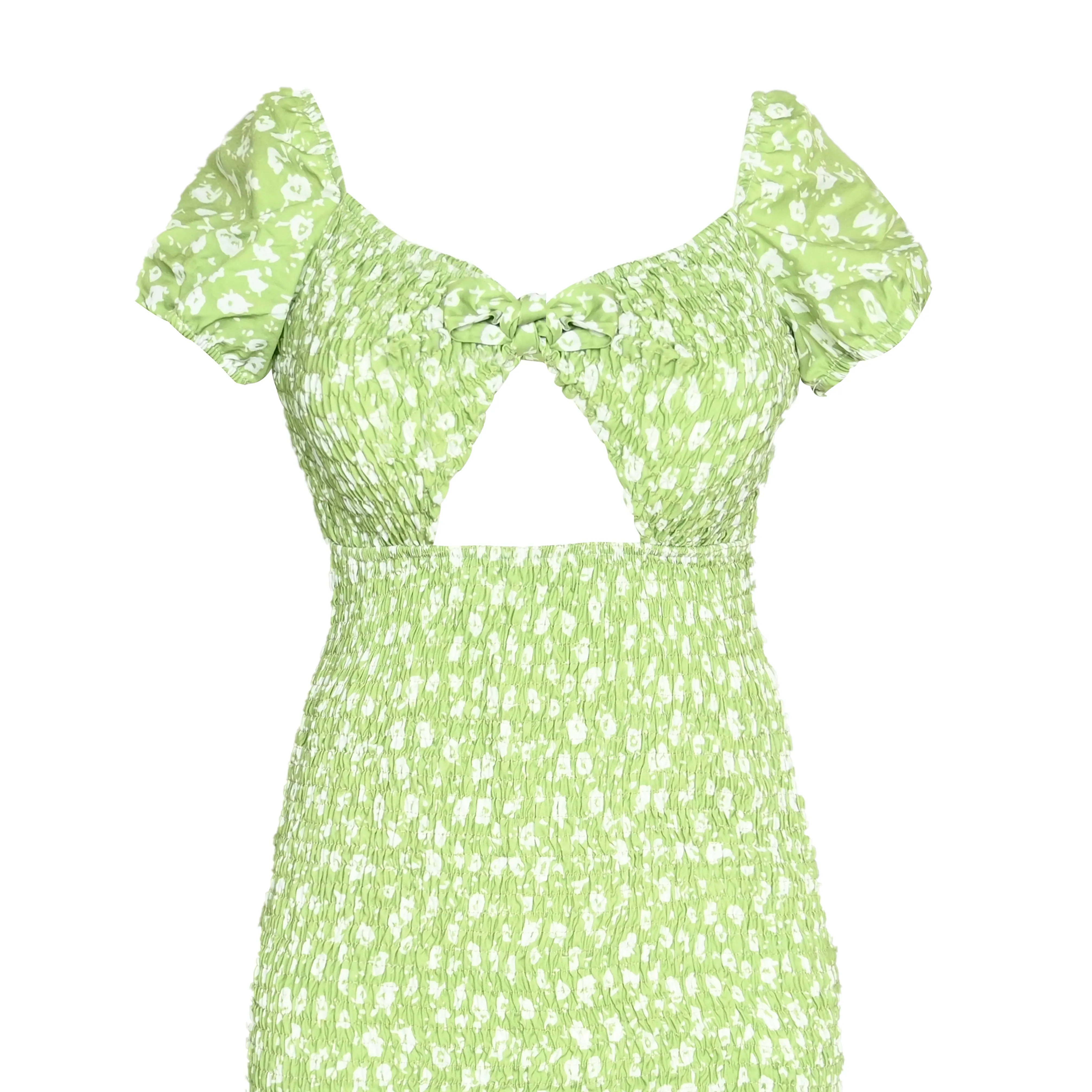 Green Floral Print Cut-out Midi Dress