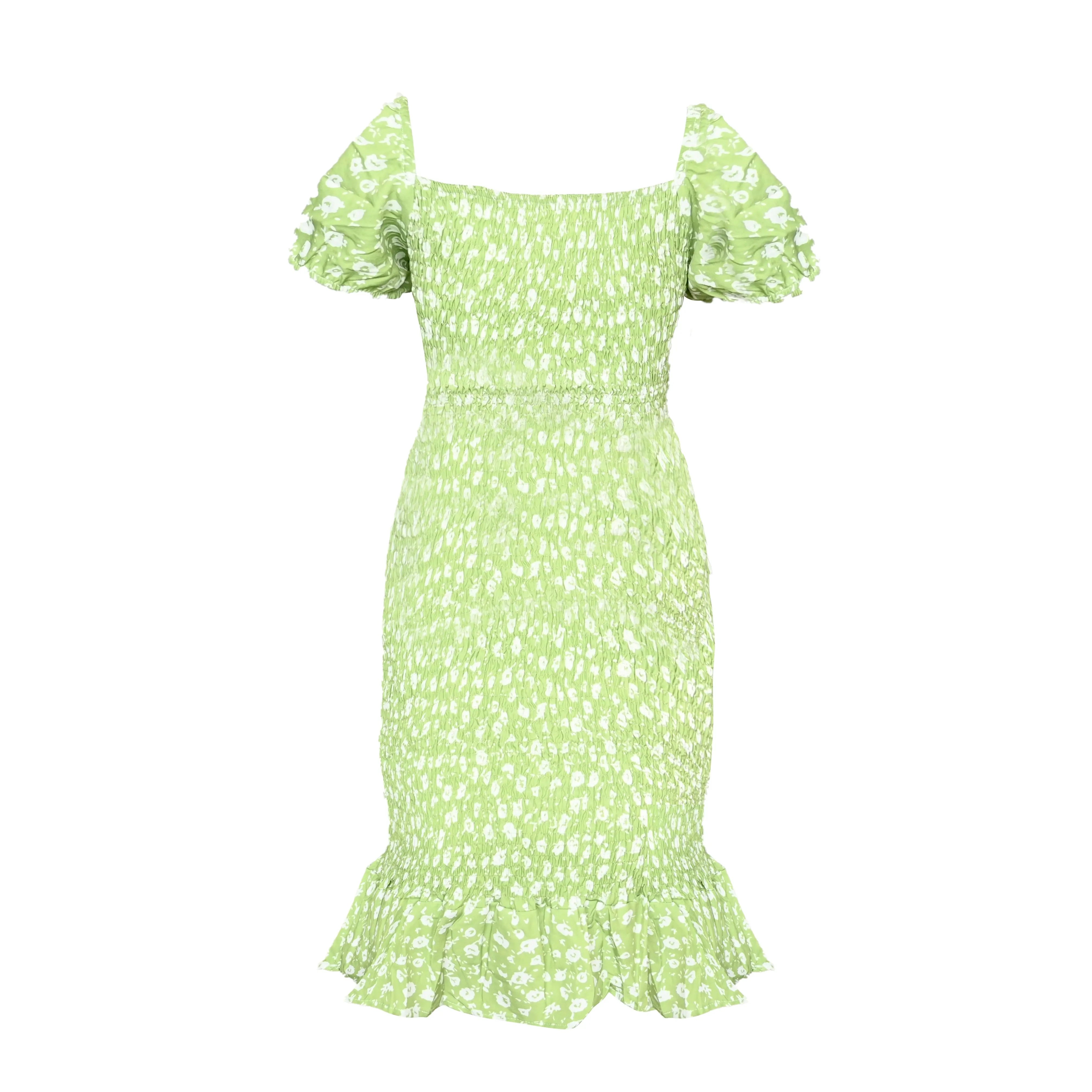 Green Floral Print Cut-out Midi Dress
