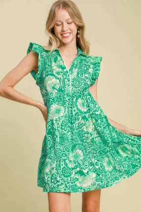Green Paisley Ruffle Mini Dress – Breezy & Beautiful