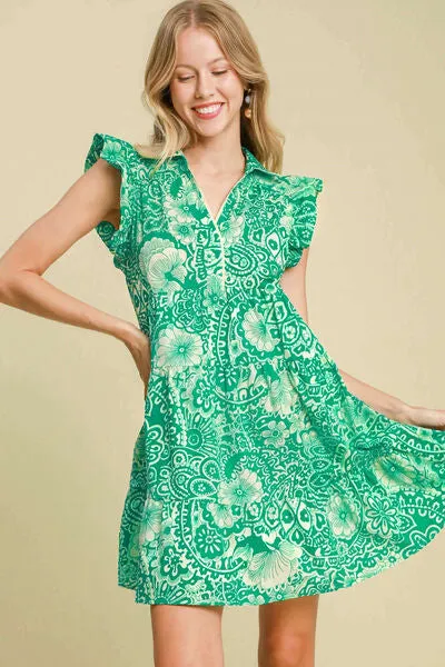 Green Paisley Ruffle Mini Dress – Breezy & Beautiful