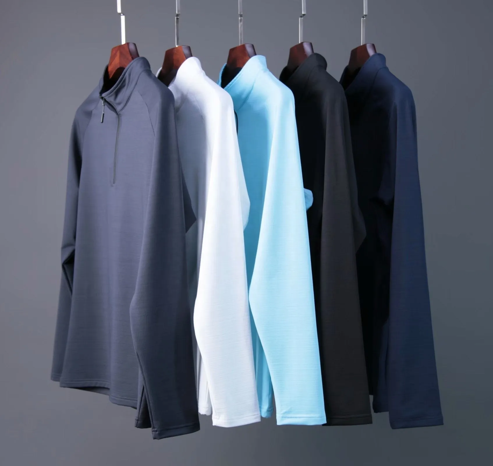 High Quality Active Wear Quater Zip Up Sweatshirts Running Men's T-shirts Workout Sportswear Long Sleeve Tight Gym T Shirt