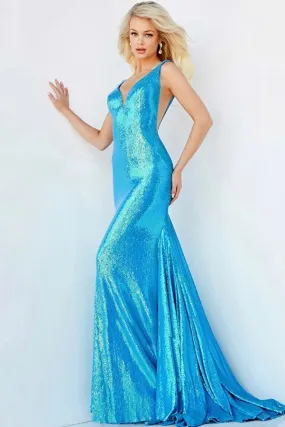 Iridescent V-Neck Sequin Gown