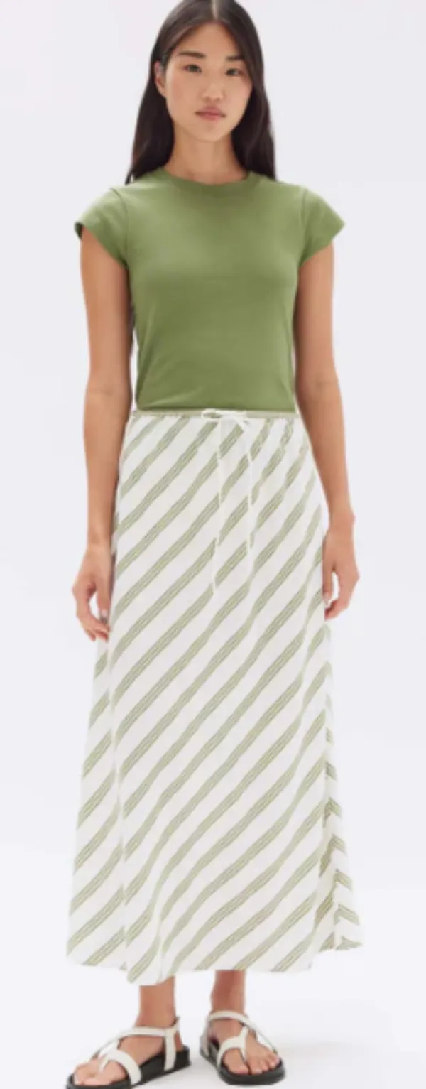 Isola Stripe Skirt Pandan/Antique White