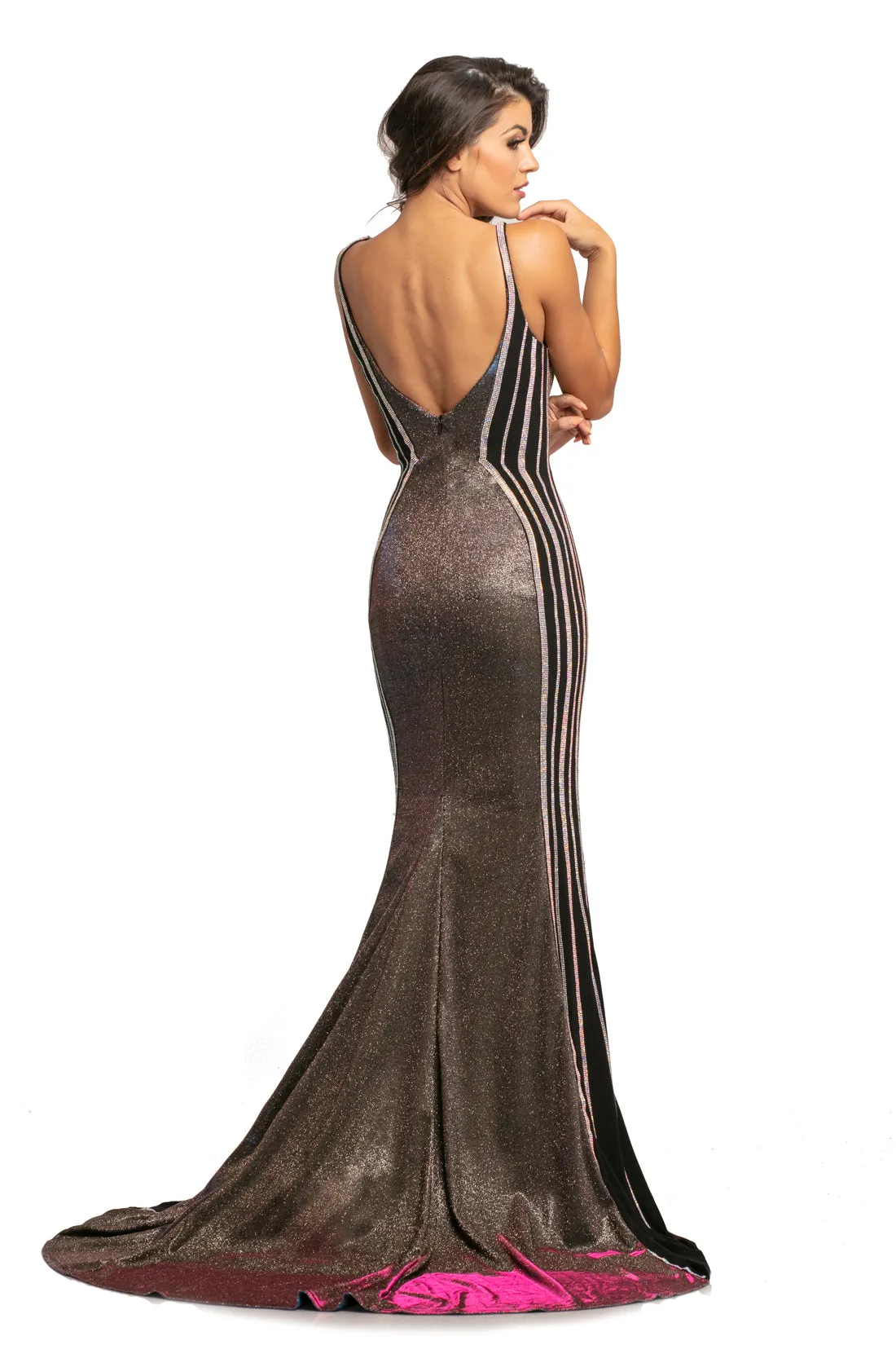 Johnathan Kayne 2009 Size 12 Fuchsia/Multi Iridescent Metallic Shimmer Prom Dress Pageant Gown Crystal