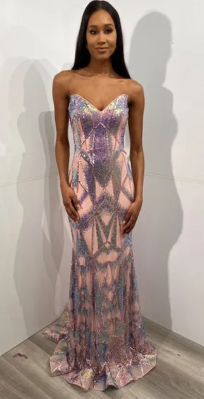 Jovani 05100 sz 8 Pink Fitted Sequin Mermaid Prom Dress Strapless Pageant Gown
