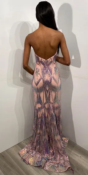Jovani 05100 sz 8 Pink Fitted Sequin Mermaid Prom Dress Strapless Pageant Gown