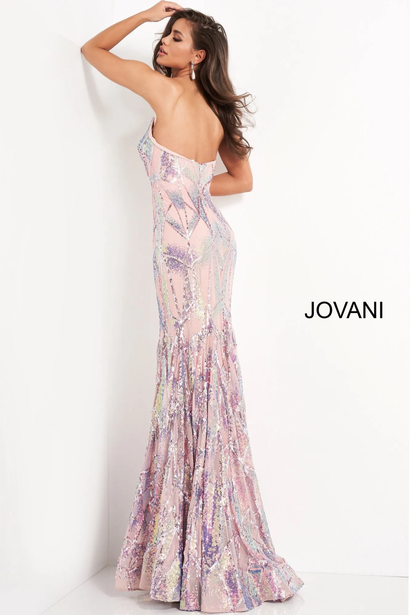 Jovani 05100 sz 8 Pink Fitted Sequin Mermaid Prom Dress Strapless Pageant Gown