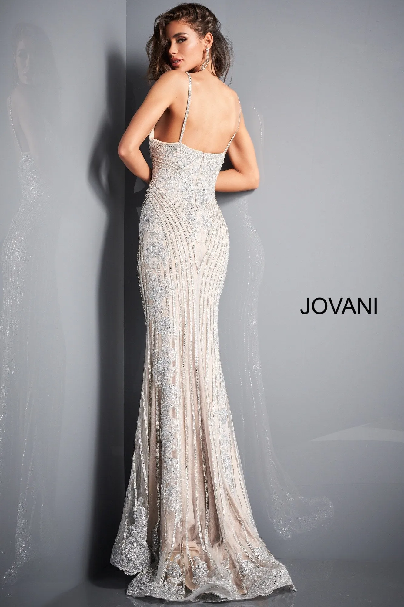 Jovani 05752 Size 0 Hot Pink long embellished prom dress pageant gown v neckline lace spaghetti straps