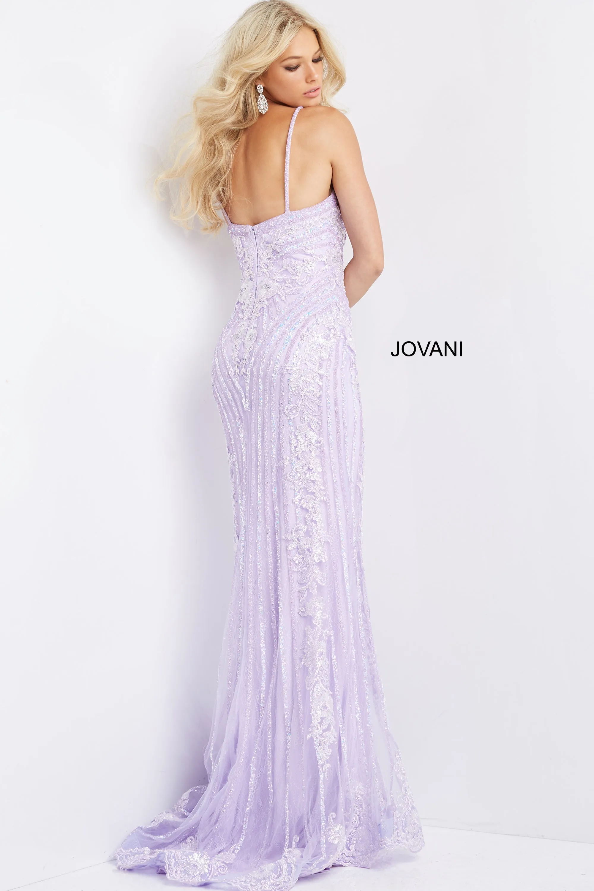 Jovani 05752 Size 0 Hot Pink long embellished prom dress pageant gown v neckline lace spaghetti straps