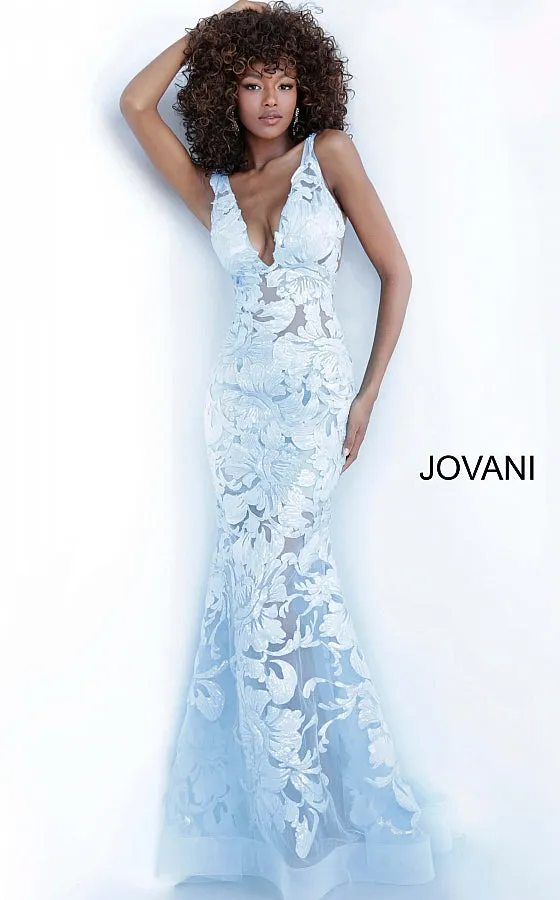 Jovani 60283 size 10 Red sequin floral Lace sheer prom dress Sexy formal gown