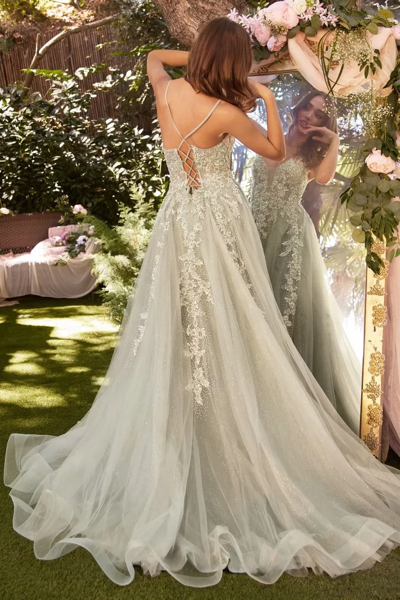 Lace Embellished A-Line Layered Tulle Gown