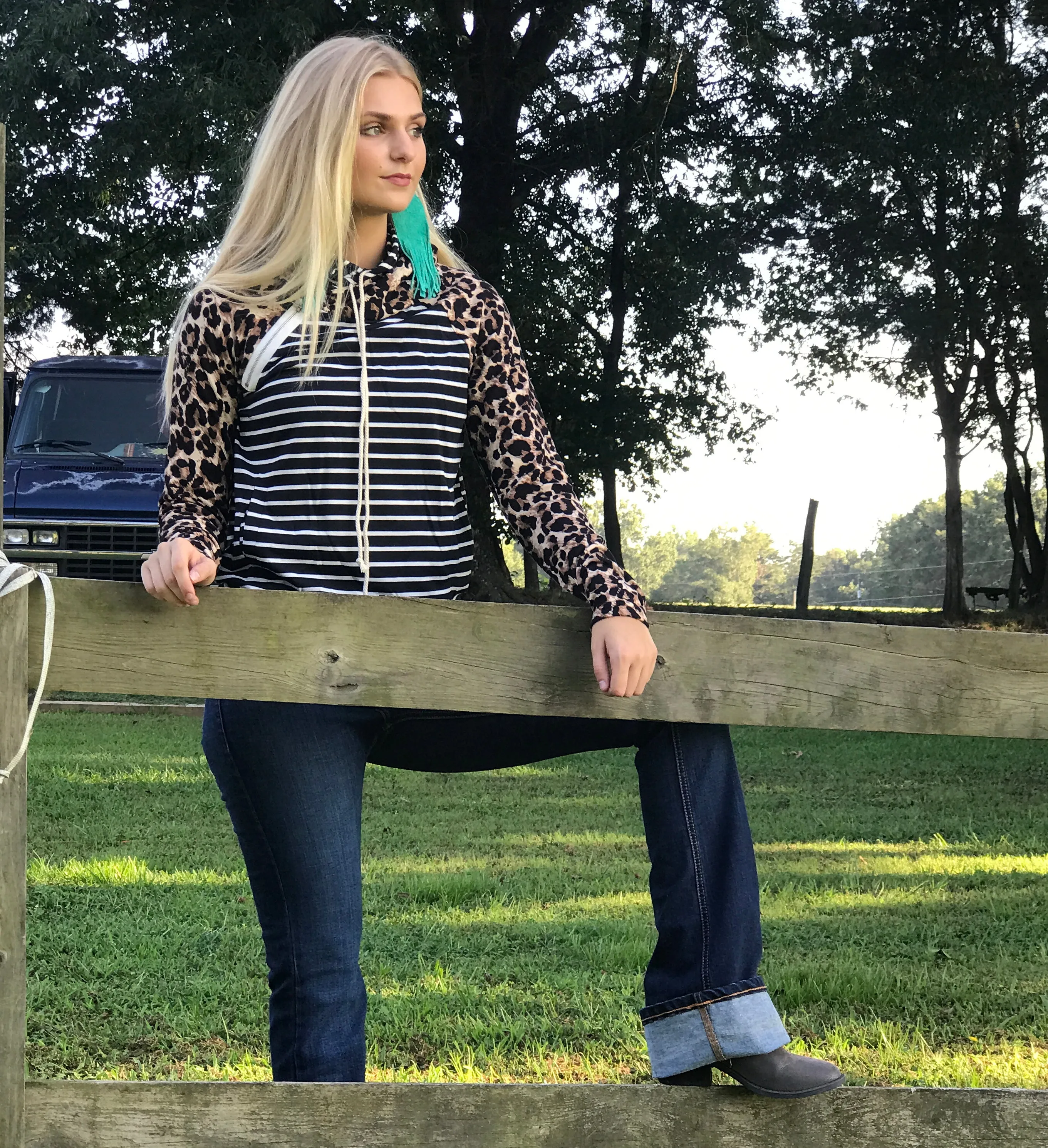 Leopard Sleeved Double Hoodie