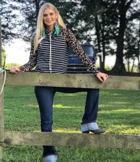Leopard Sleeved Double Hoodie