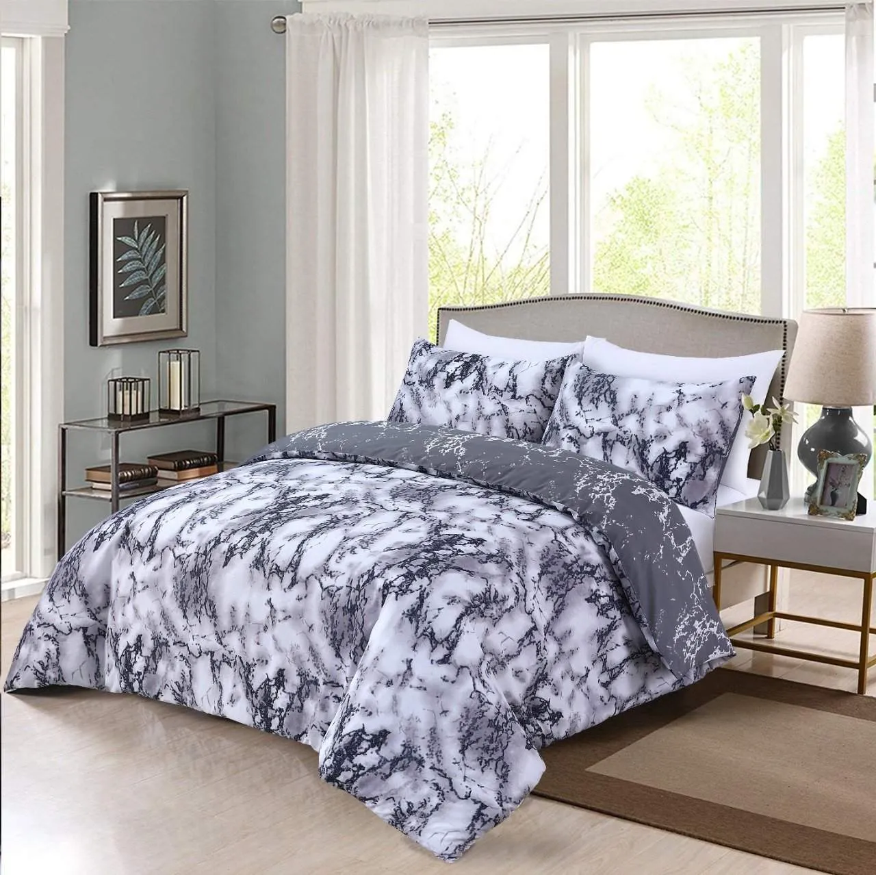 Marble Effect Bedding | 100% Cotton Reversible Duvet Cover Set