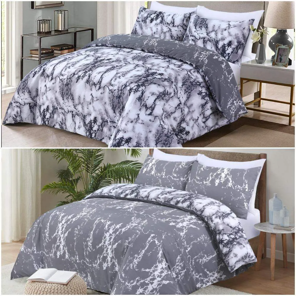 Marble Effect Bedding | 100% Cotton Reversible Duvet Cover Set