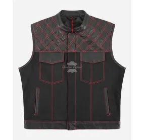 Men's Biker Waistcoat Cordura Leather Quilted SOA Leather Vest