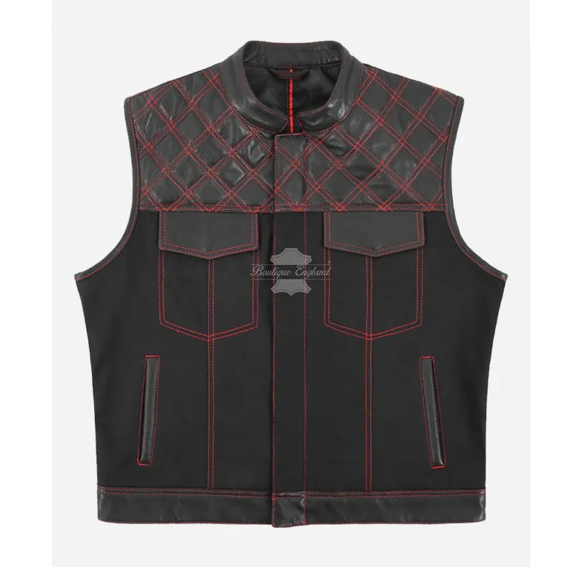 Men's Biker Waistcoat Cordura Leather Quilted SOA Leather Vest