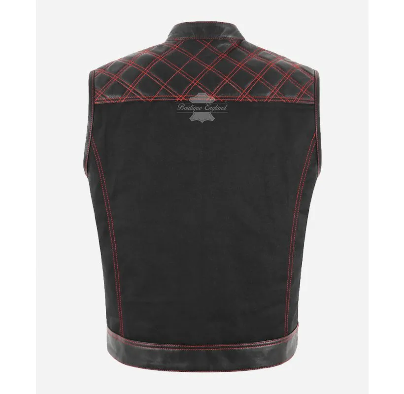 Men's Biker Waistcoat Cordura Leather Quilted SOA Leather Vest