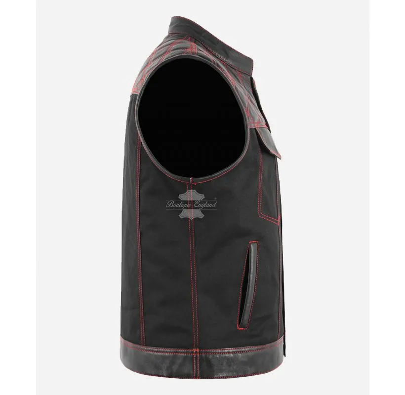 Men's Biker Waistcoat Cordura Leather Quilted SOA Leather Vest