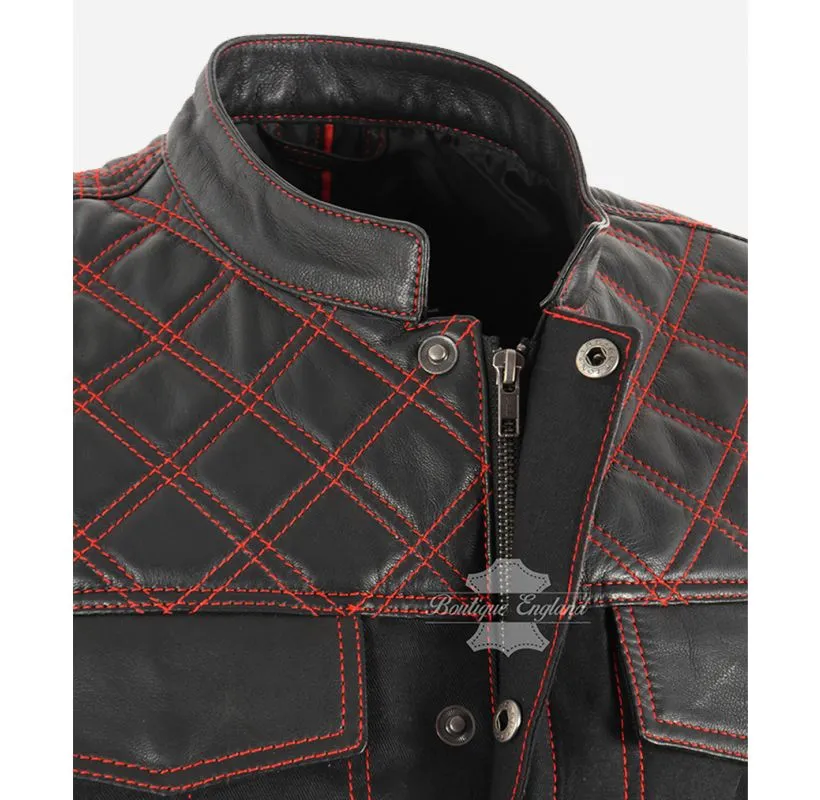 Men's Biker Waistcoat Cordura Leather Quilted SOA Leather Vest