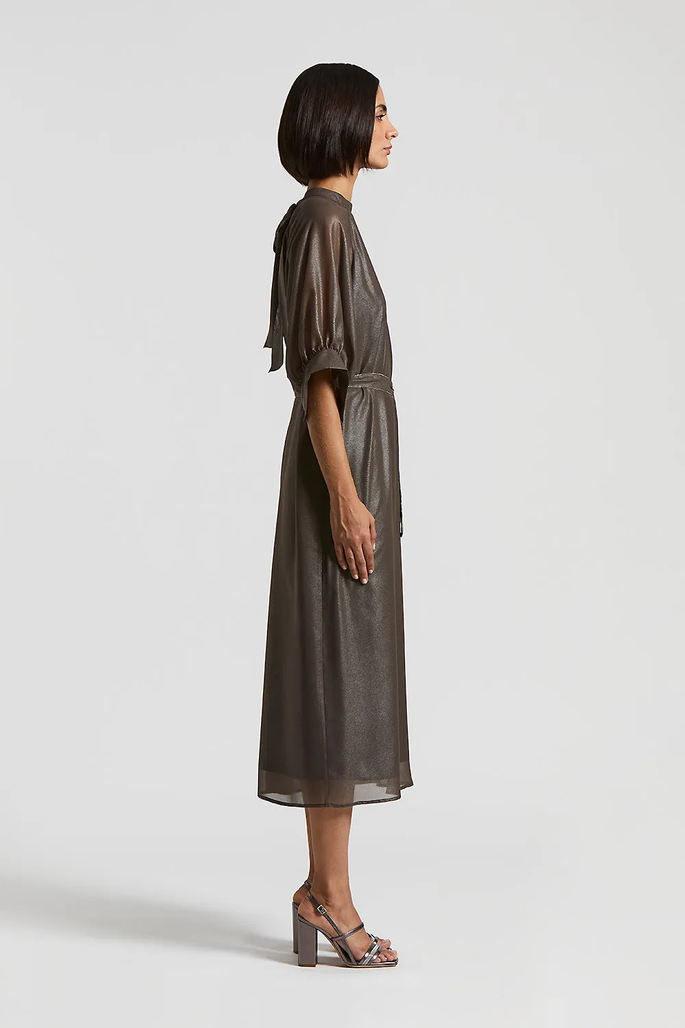 Midi dress in lightweight laminated chiffon