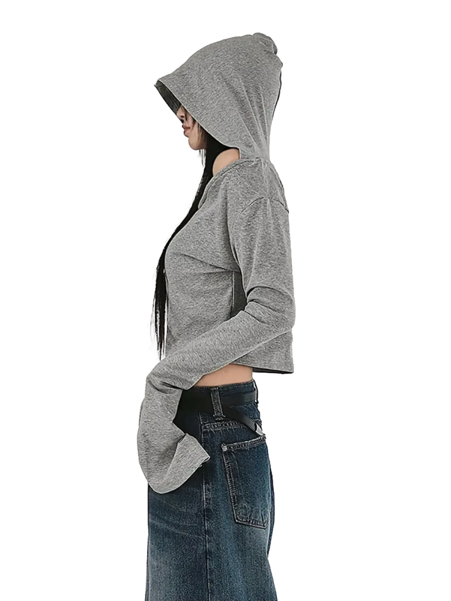 Minimalist Off-Shoulder Cropped Hoodie