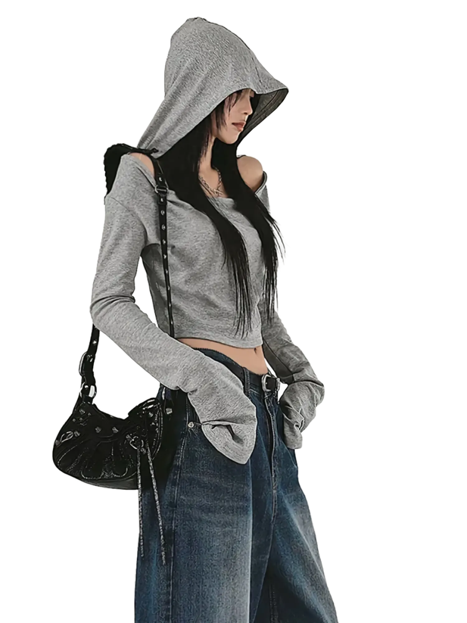 Minimalist Off-Shoulder Cropped Hoodie