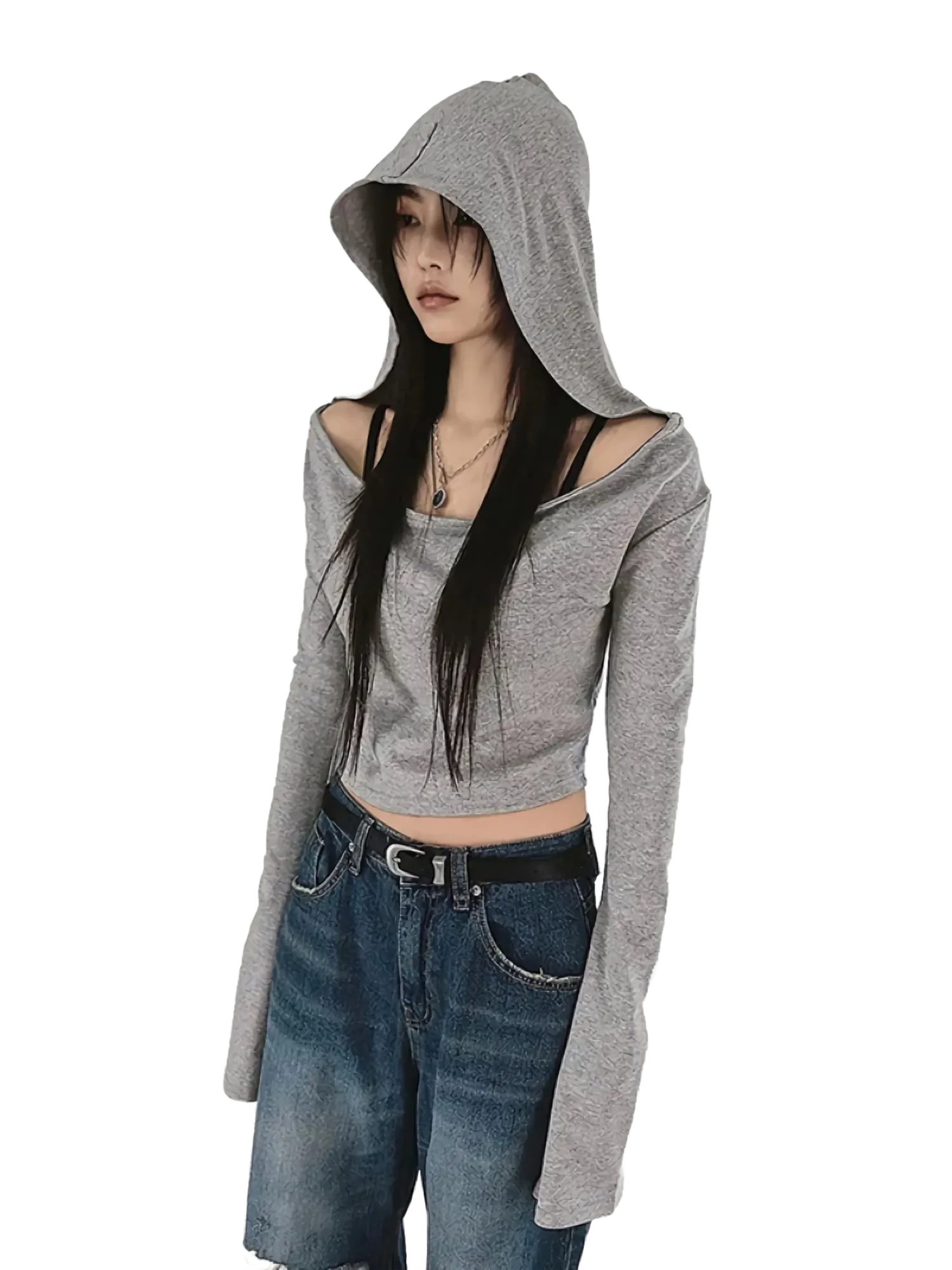 Minimalist Off-Shoulder Cropped Hoodie