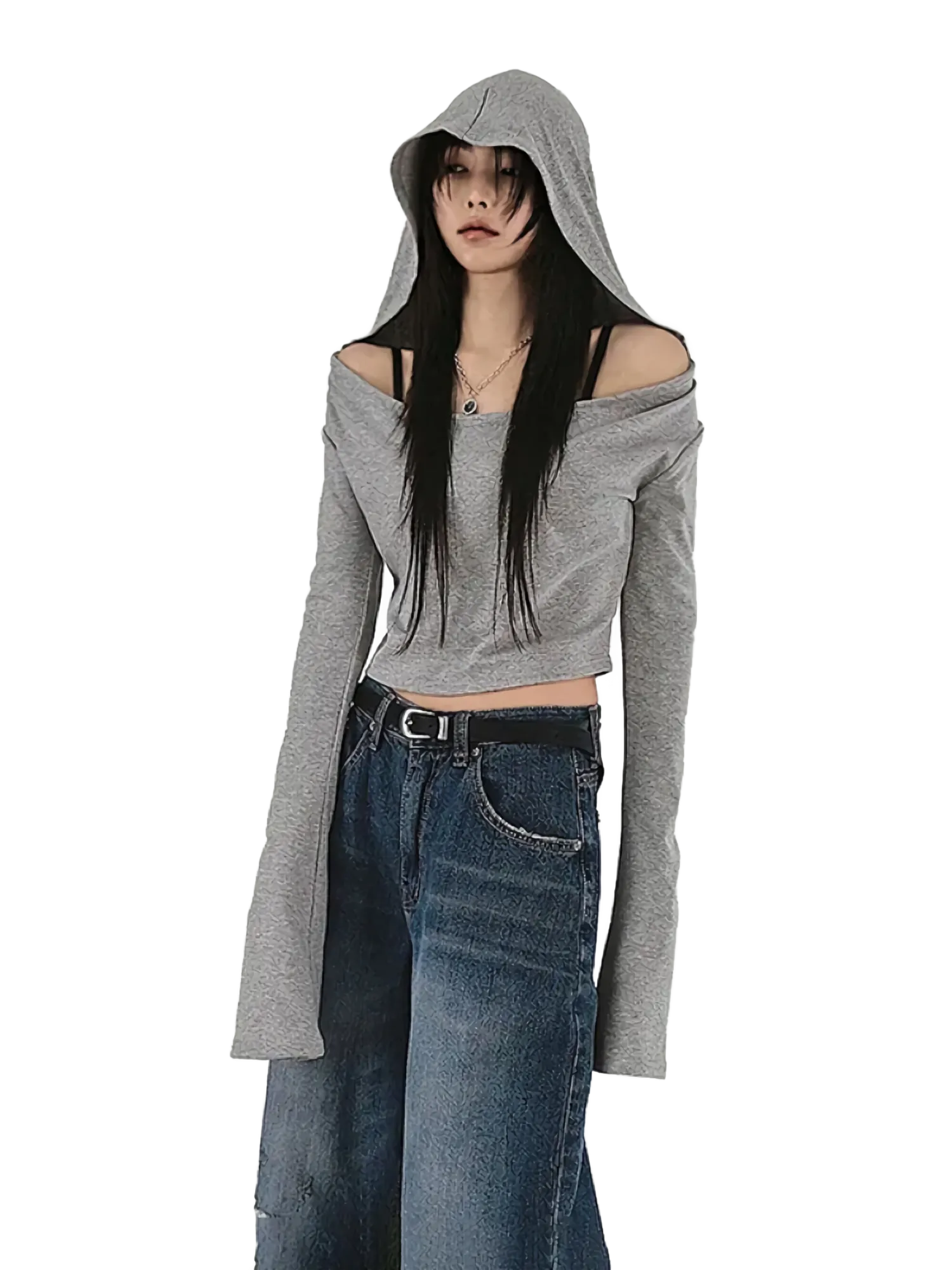 Minimalist Off-Shoulder Cropped Hoodie