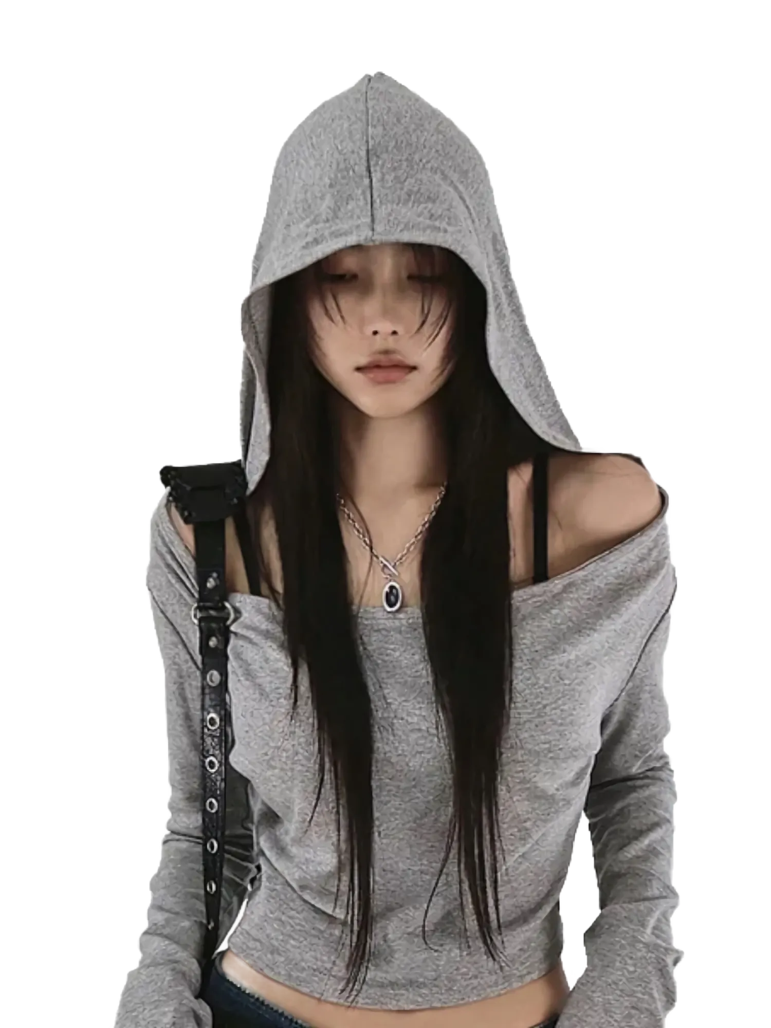 Minimalist Off-Shoulder Cropped Hoodie