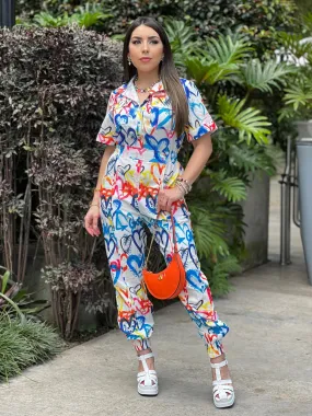 Multicolor Heart Print Jumpsuit