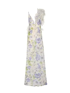 Natura Feather Slip Gown (Blue Floral)