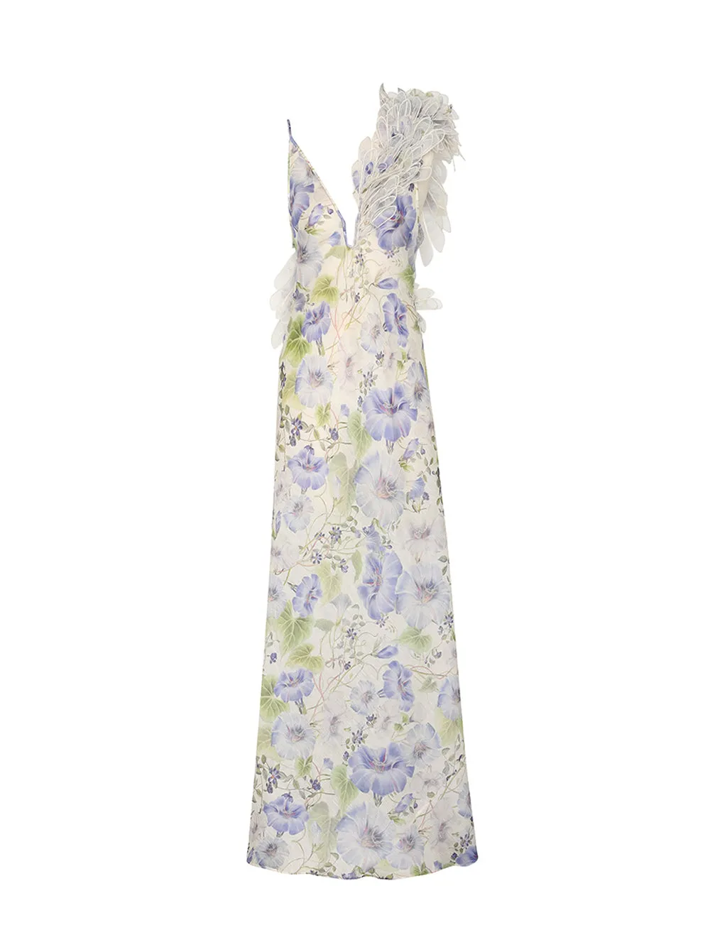 Natura Feather Slip Gown (Blue Floral)